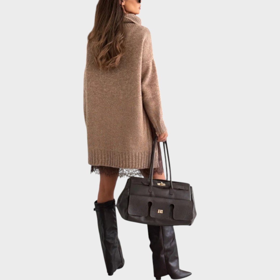 Matilda Elegant Turtleneck Sweater Dress with Lace Hem - image 9