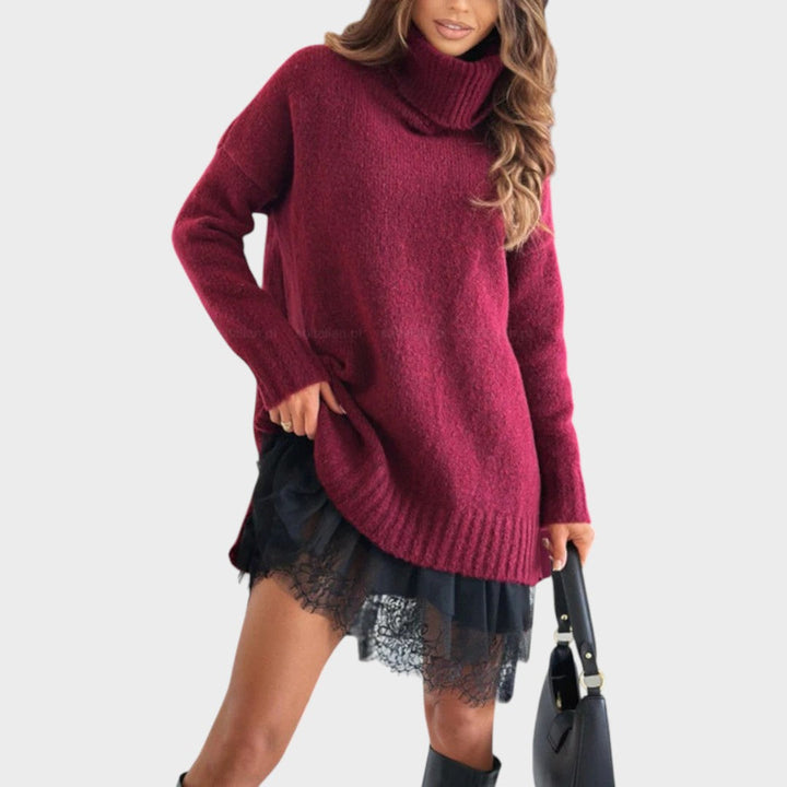 Matilda Elegant Turtleneck Sweater Dress with Lace Hem - image 10