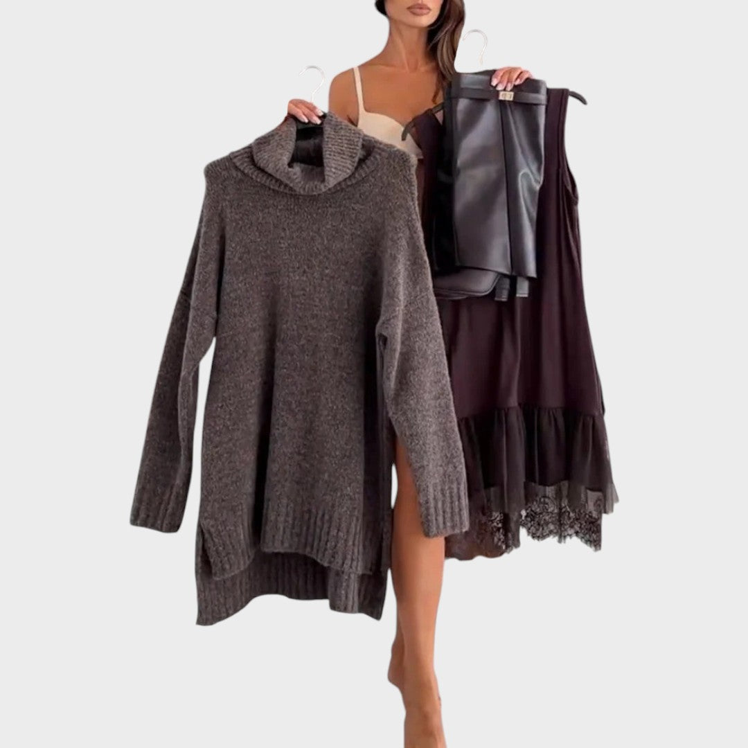 Matilda Elegant Turtleneck Sweater Dress with Lace Hem - image 7