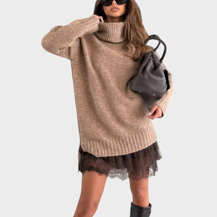 Matilda Elegant Turtleneck Sweater Dress with Lace Hem - image 8