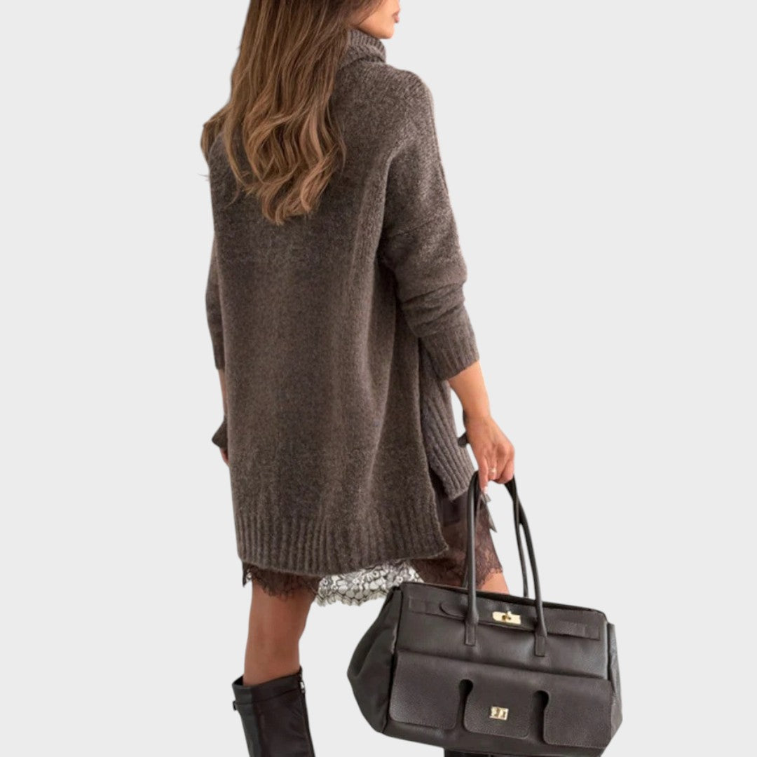 Matilda Elegant Turtleneck Sweater Dress with Lace Hem - image 6