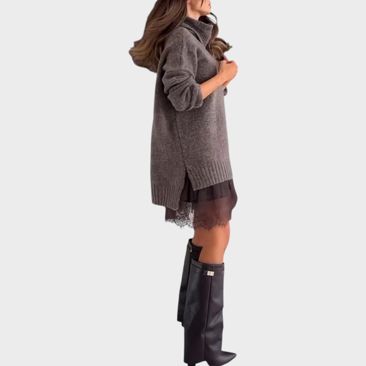 Matilda Elegant Turtleneck Sweater Dress with Lace Hem - image 5