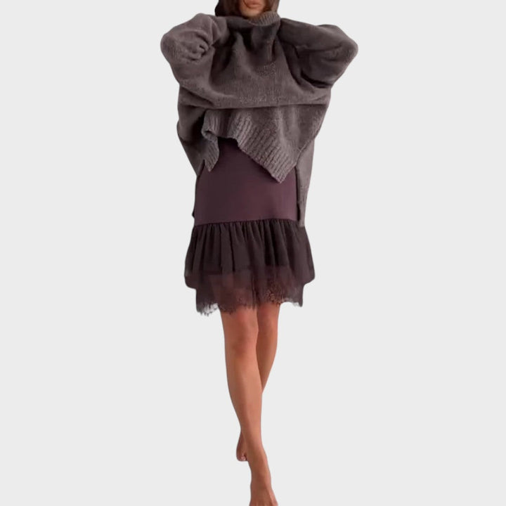 Matilda Elegant Turtleneck Sweater Dress with Lace Hem - image 3