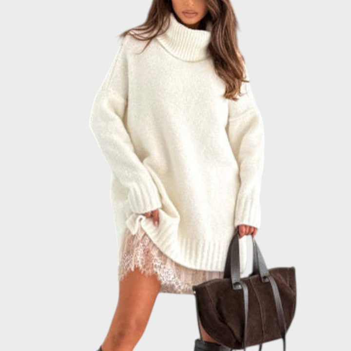 Matilda Elegant Turtleneck Sweater Dress with Lace Hem - image 11