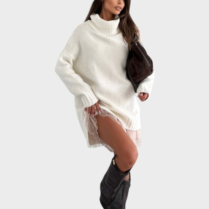 Matilda Elegant Turtleneck Sweater Dress with Lace Hem - image 12
