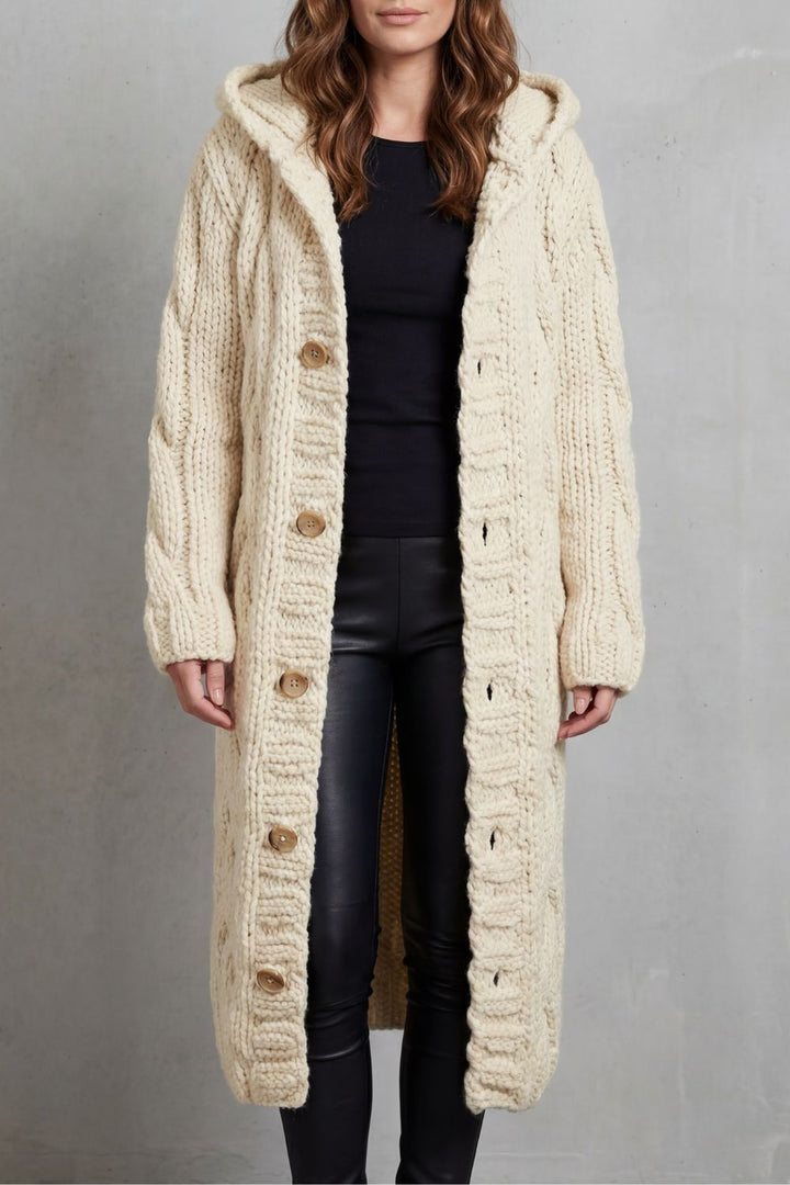 Portia Elegant Oversized Hooded Cable Knit Cardigan Coat - image 9