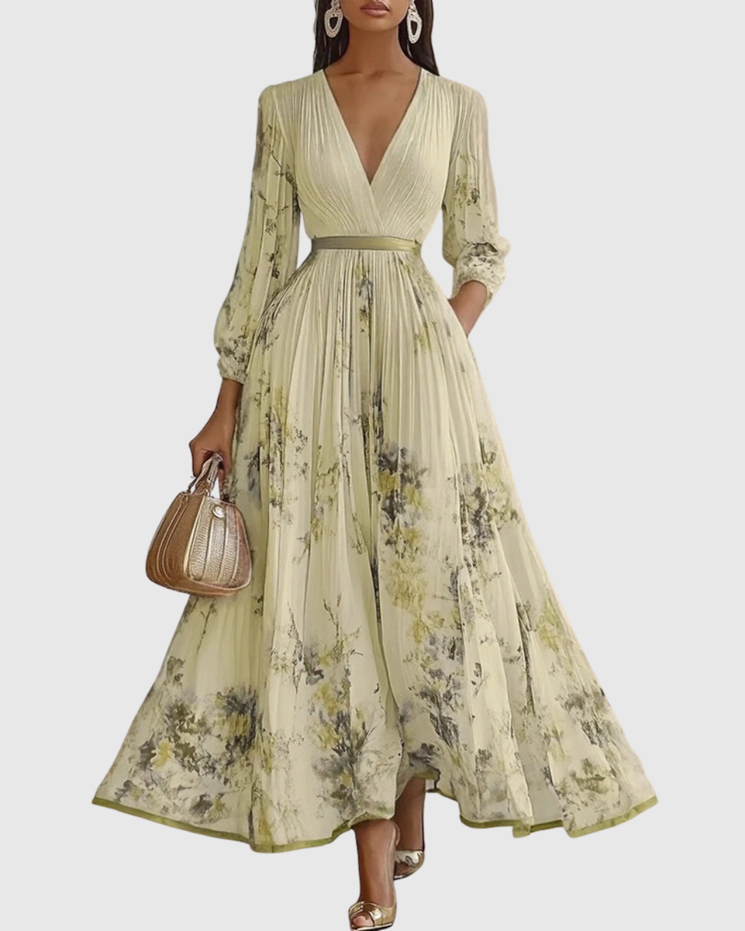 Lydia Elegant Pleated Floral Maxi Dress with Tie Waist - image 9