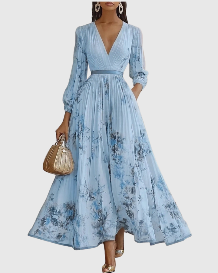 Lydia Elegant Pleated Floral Maxi Dress with Tie Waist - image 7