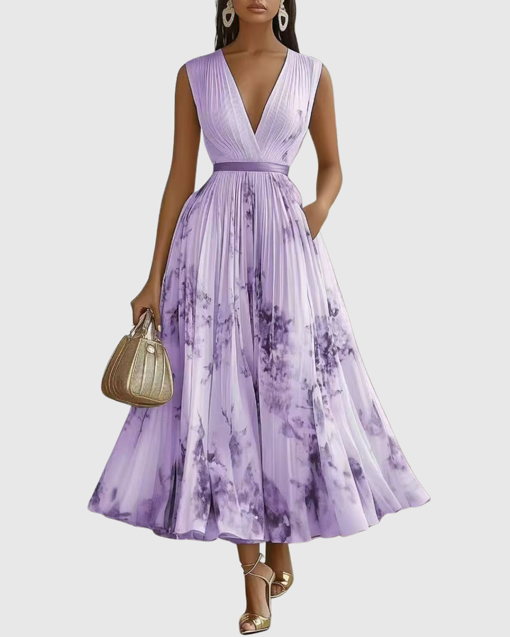 Lydia Elegant Pleated Floral Maxi Dress with Tie Waist - image 15