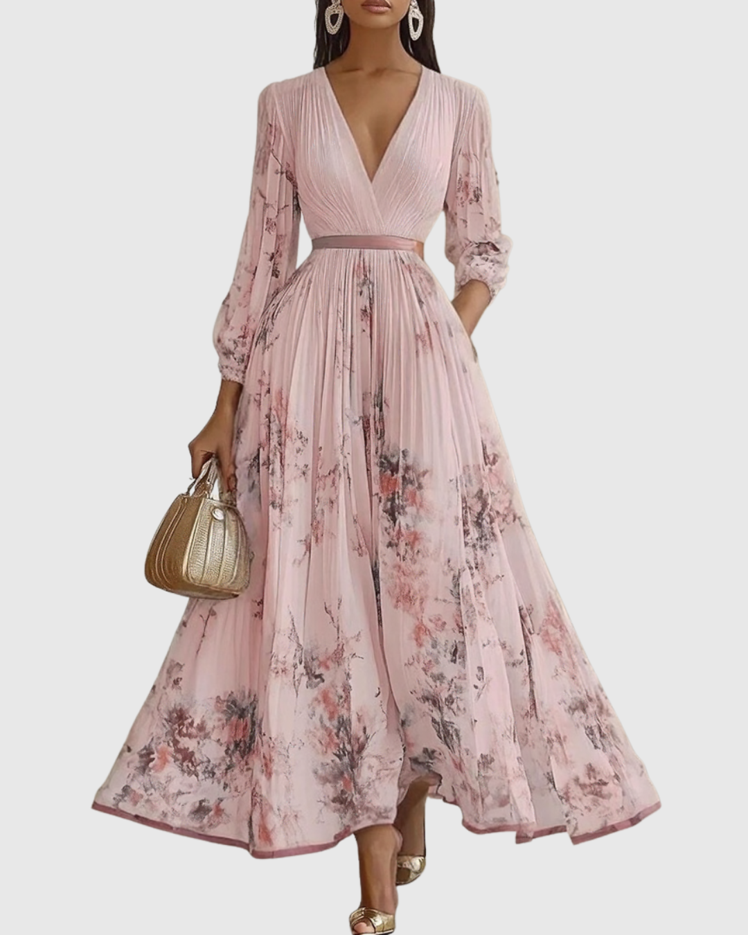 Lydia Elegant Pleated Floral Maxi Dress with Tie Waist - image 12
