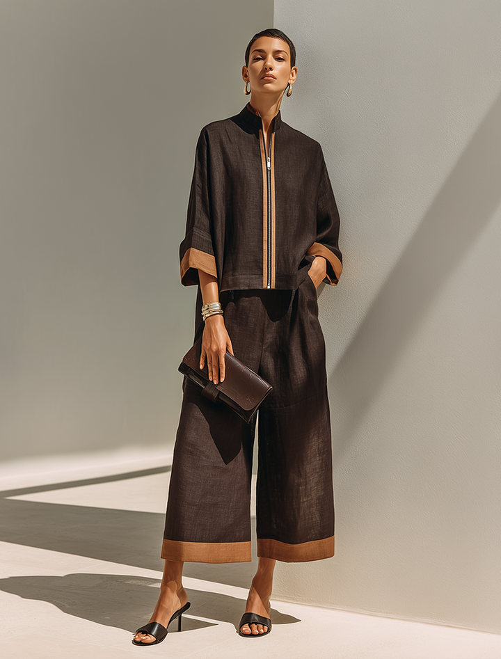 Dahlia two piece set, cropped wide leg trousers