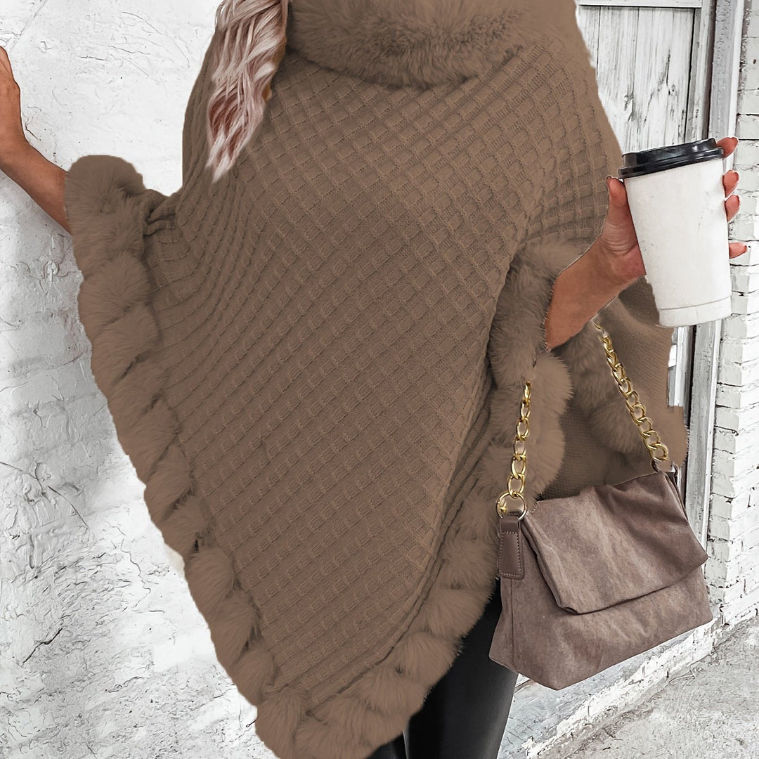 Fenella roll neck knit poncho with faux fur trim – image 12