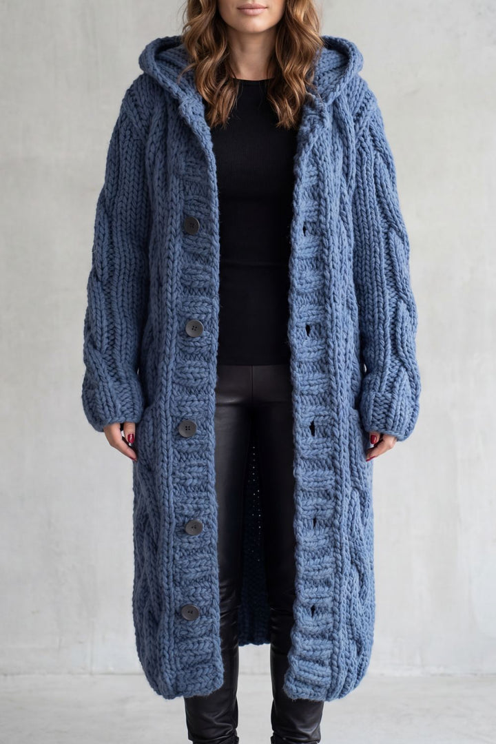 Portia Elegant Oversized Hooded Cable Knit Cardigan Coat