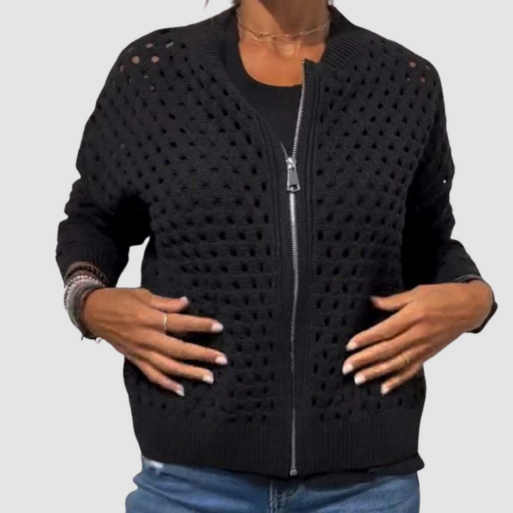 Rosemary Elegant Relaxed Zip Up Knit Cardigan - image 3