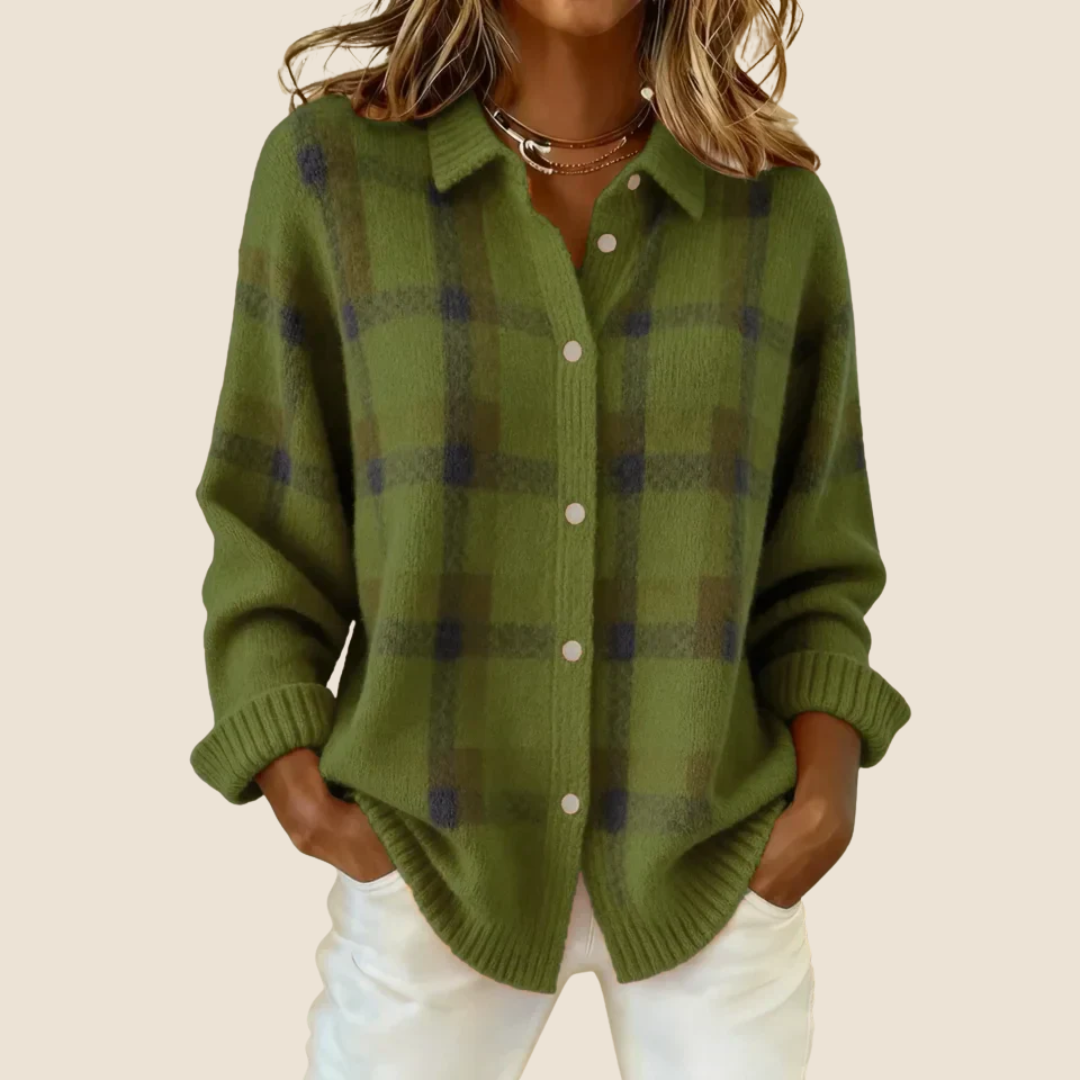 Juliette checked knit jumper with collar – image 9