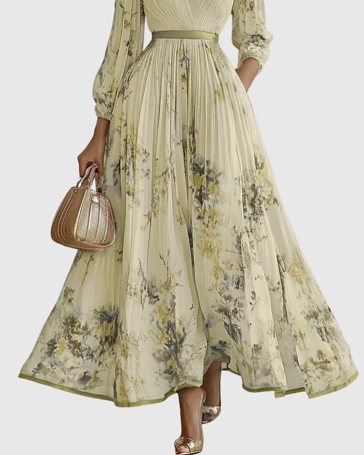 Lydia Elegant Pleated Floral Maxi Dress with Tie Waist - image 11