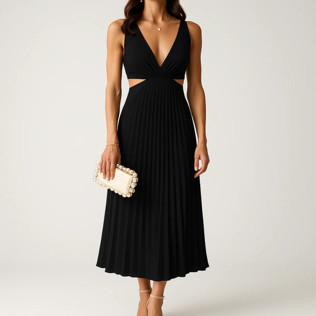 Gunnvor pleated midi dress with cut out waist – image 3