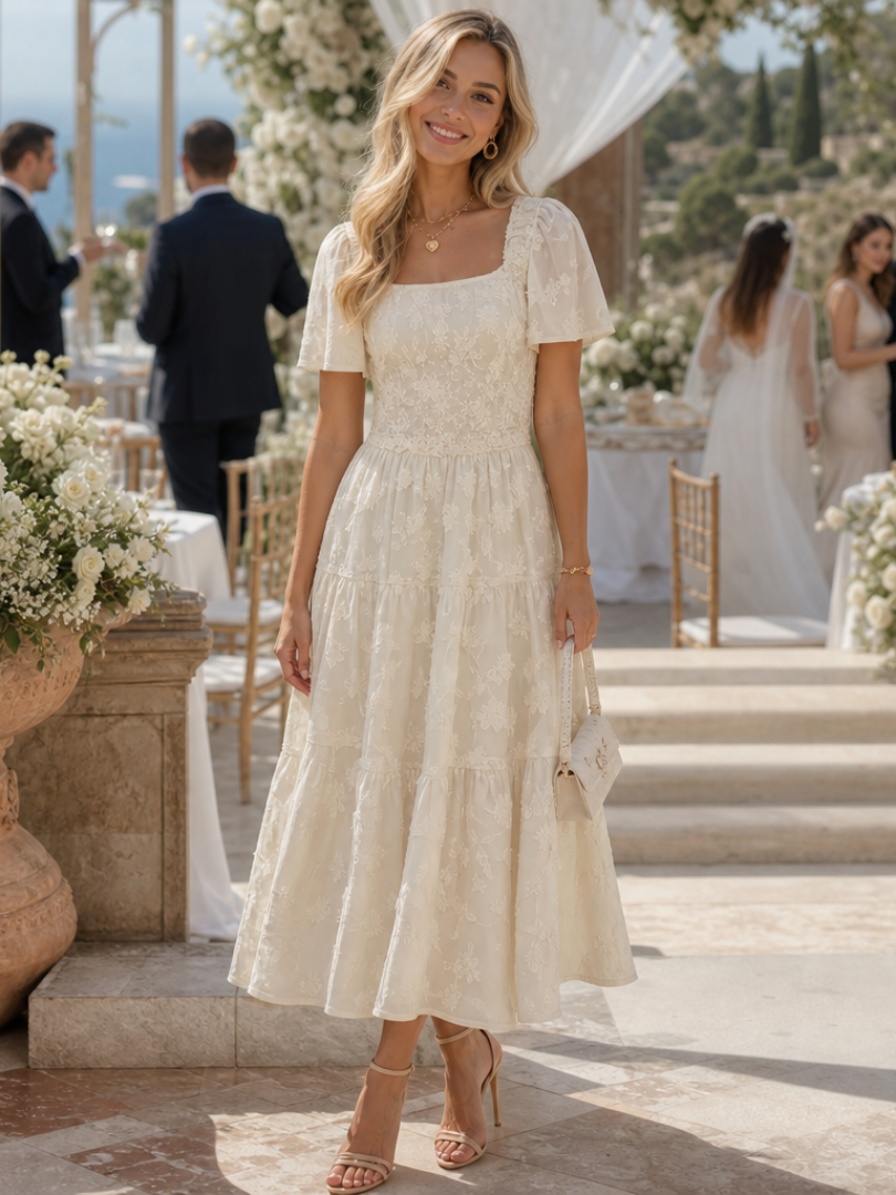Birte square neck tiered midi dress