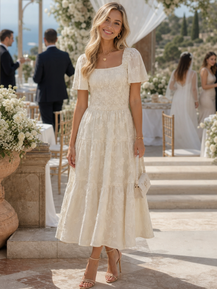 Birte square neck tiered midi dress