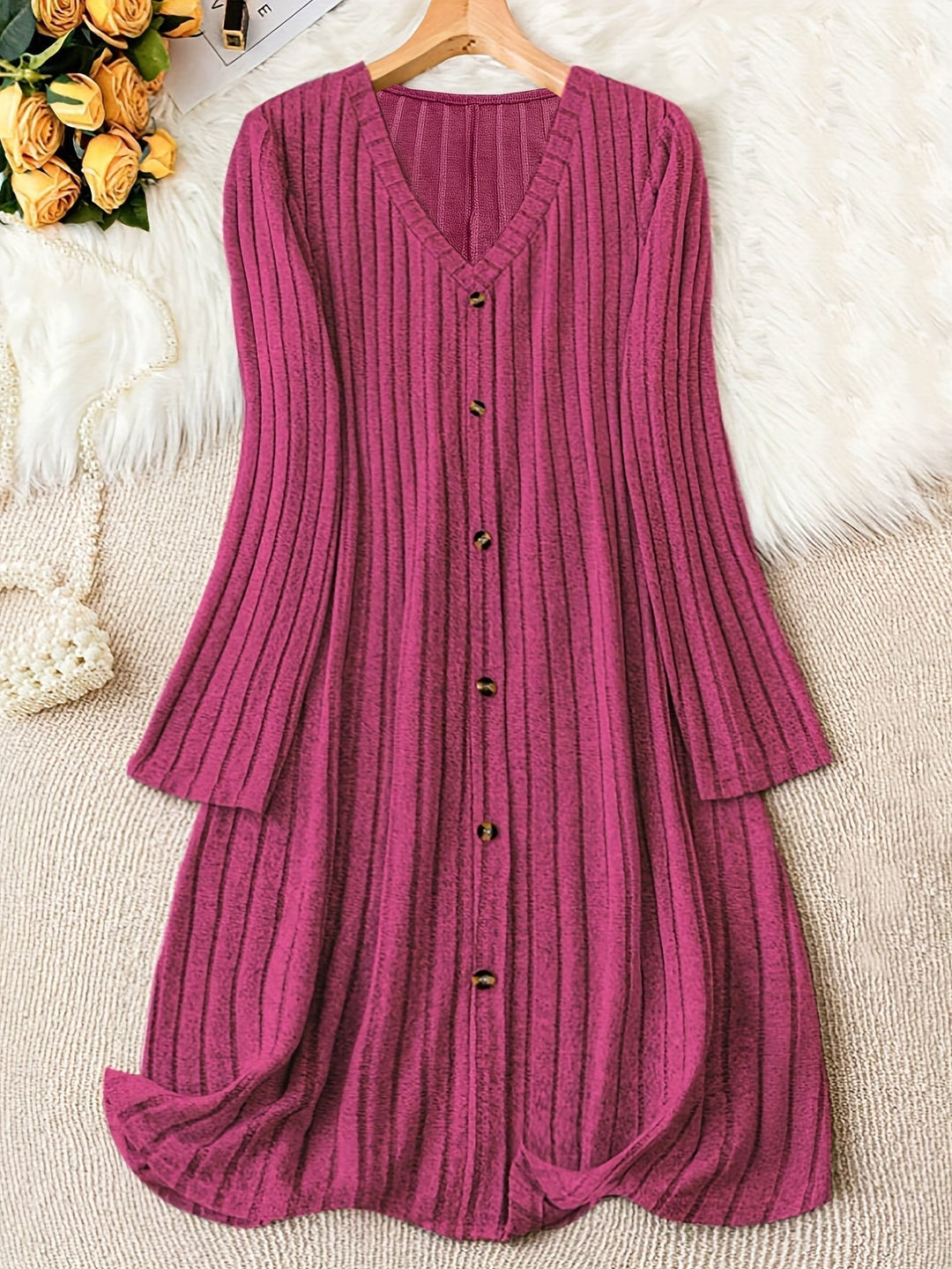 Henrike button front ribbed knit jumper dress – image 9