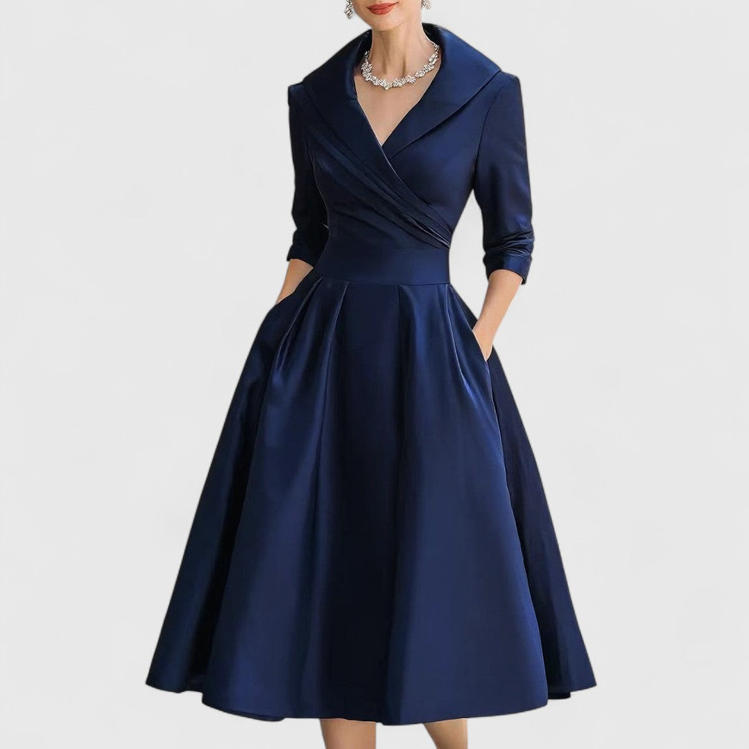 Ninon wrap v neck midi dress with three quarter sleeves