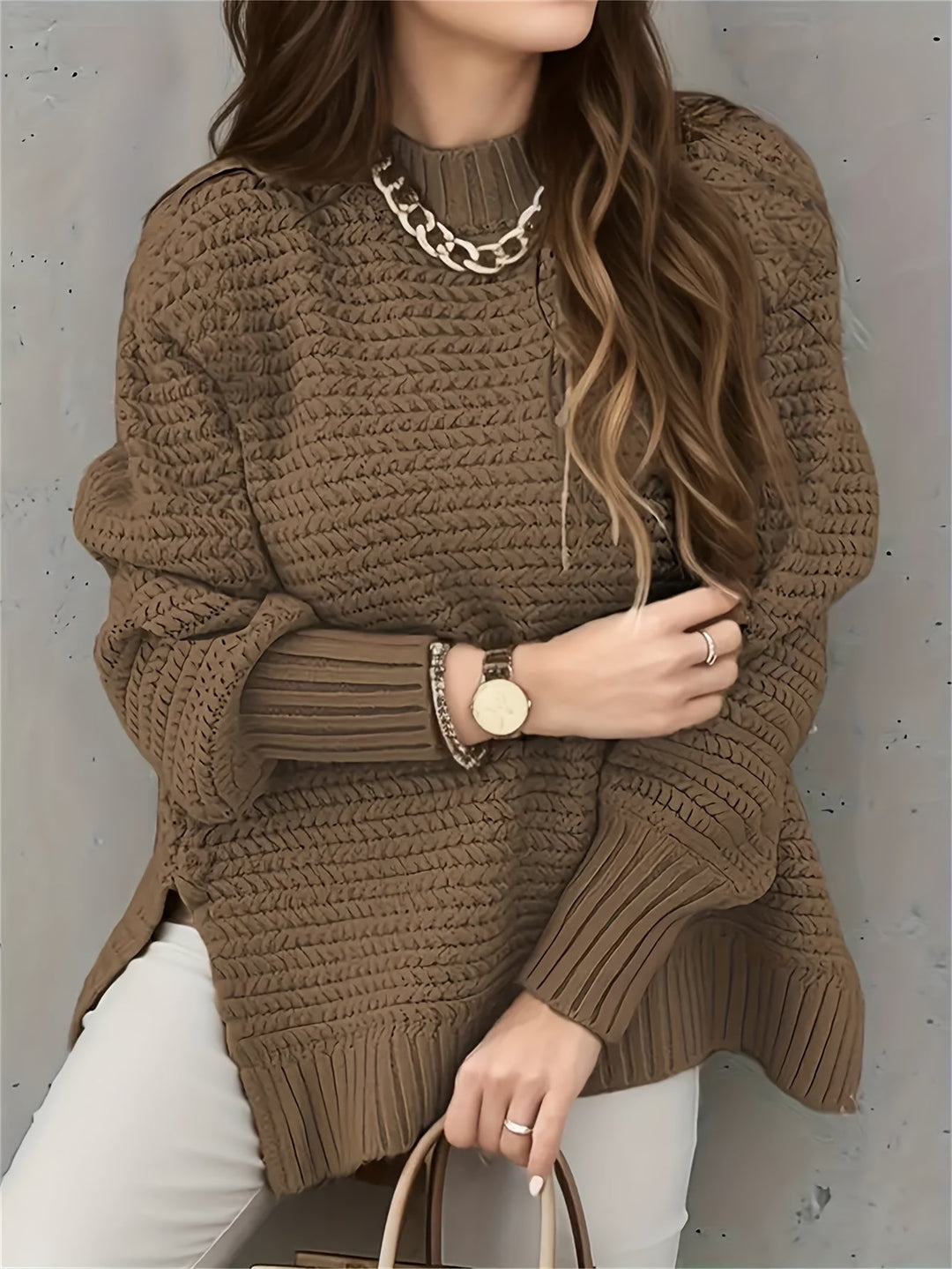Margit oversized mock neck cable knit jumper