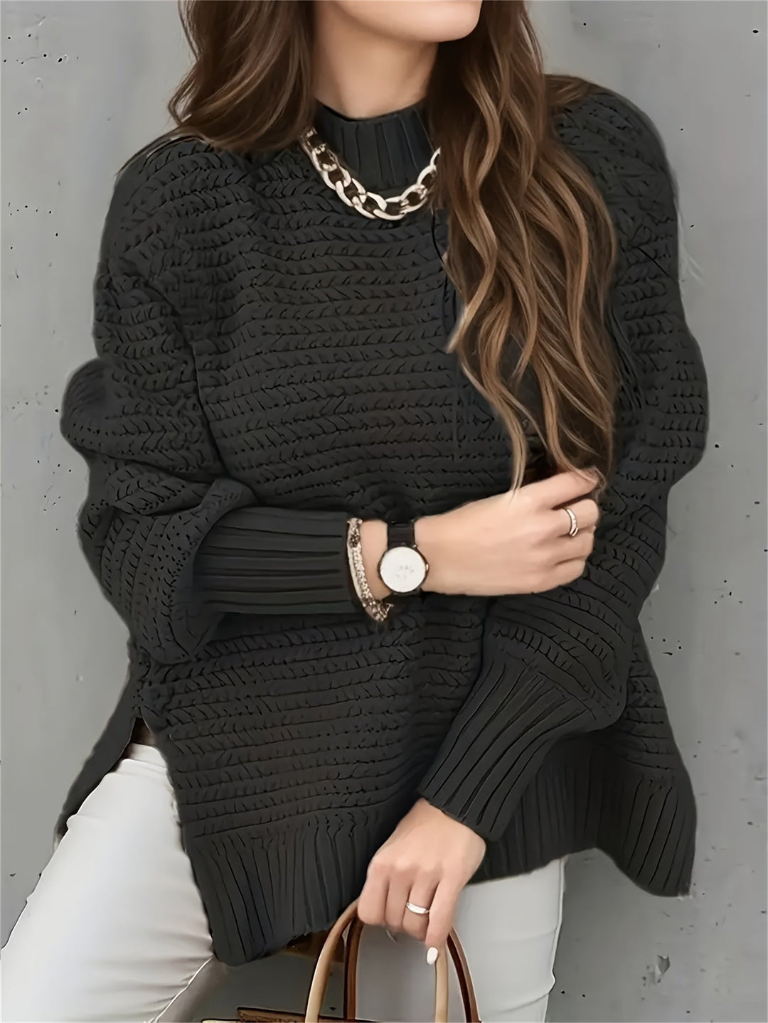 Margit oversized mock neck cable knit jumper – image 2
