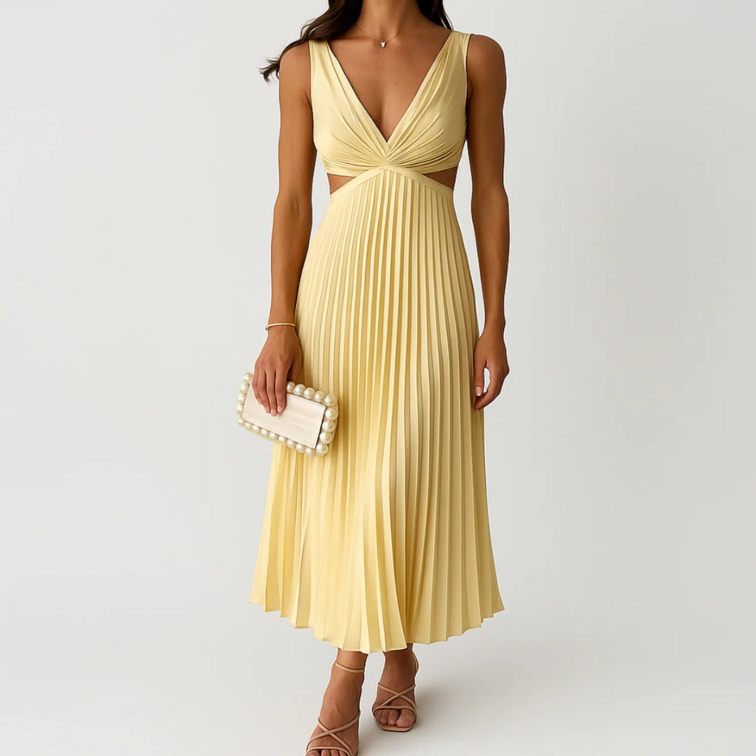 Gunnvor pleated midi dress with cut out waist – image 6