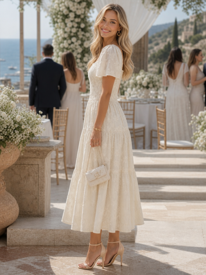 Birte square neck tiered midi dress – image 2