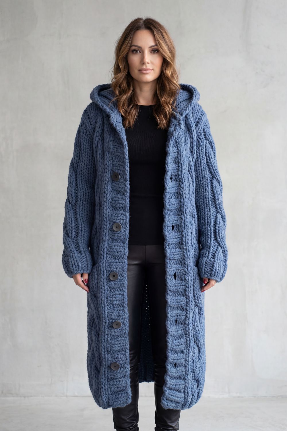Portia Elegant Oversized Hooded Cable Knit Cardigan Coat - image 2