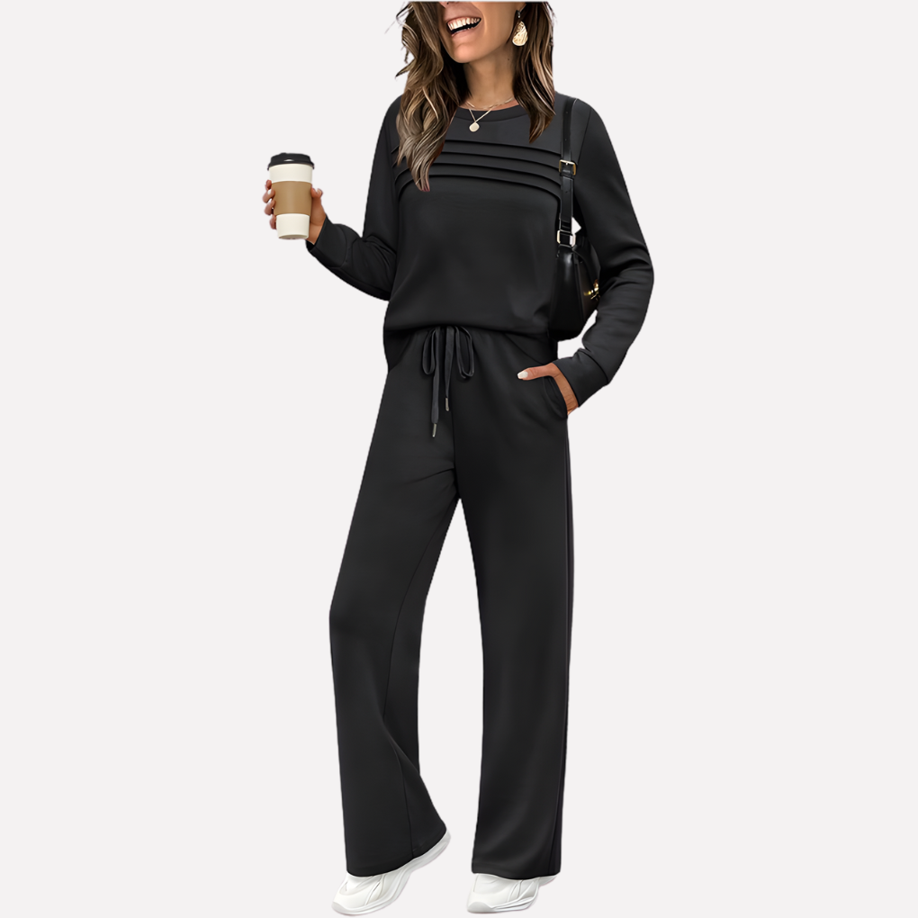 Delyth Elegant Mock Neck Knit Top and Wide Leg Trouser Set - image 2