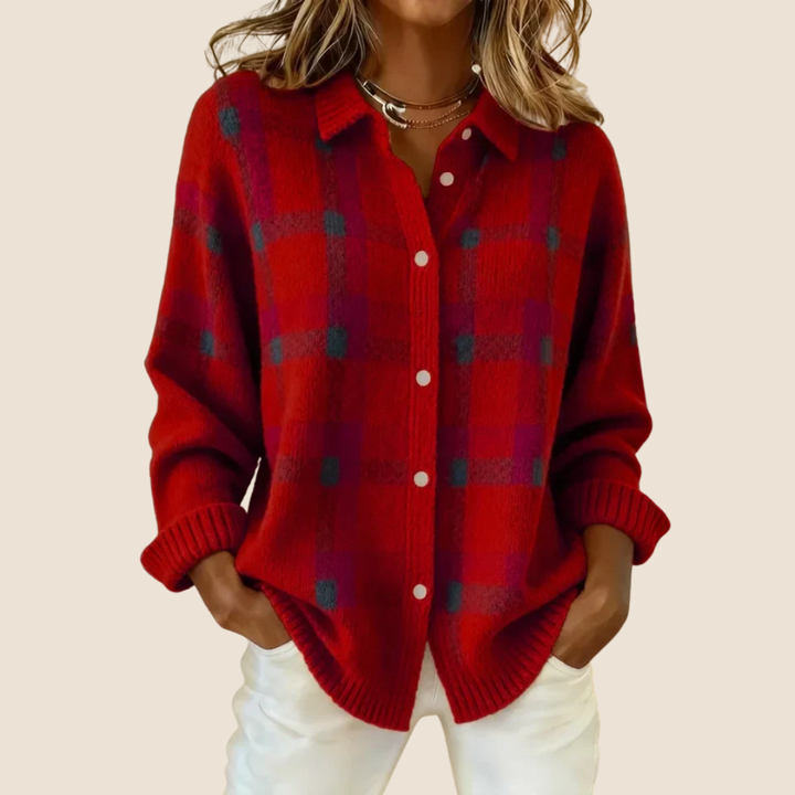 Juliette checked knit jumper with collar – image 4