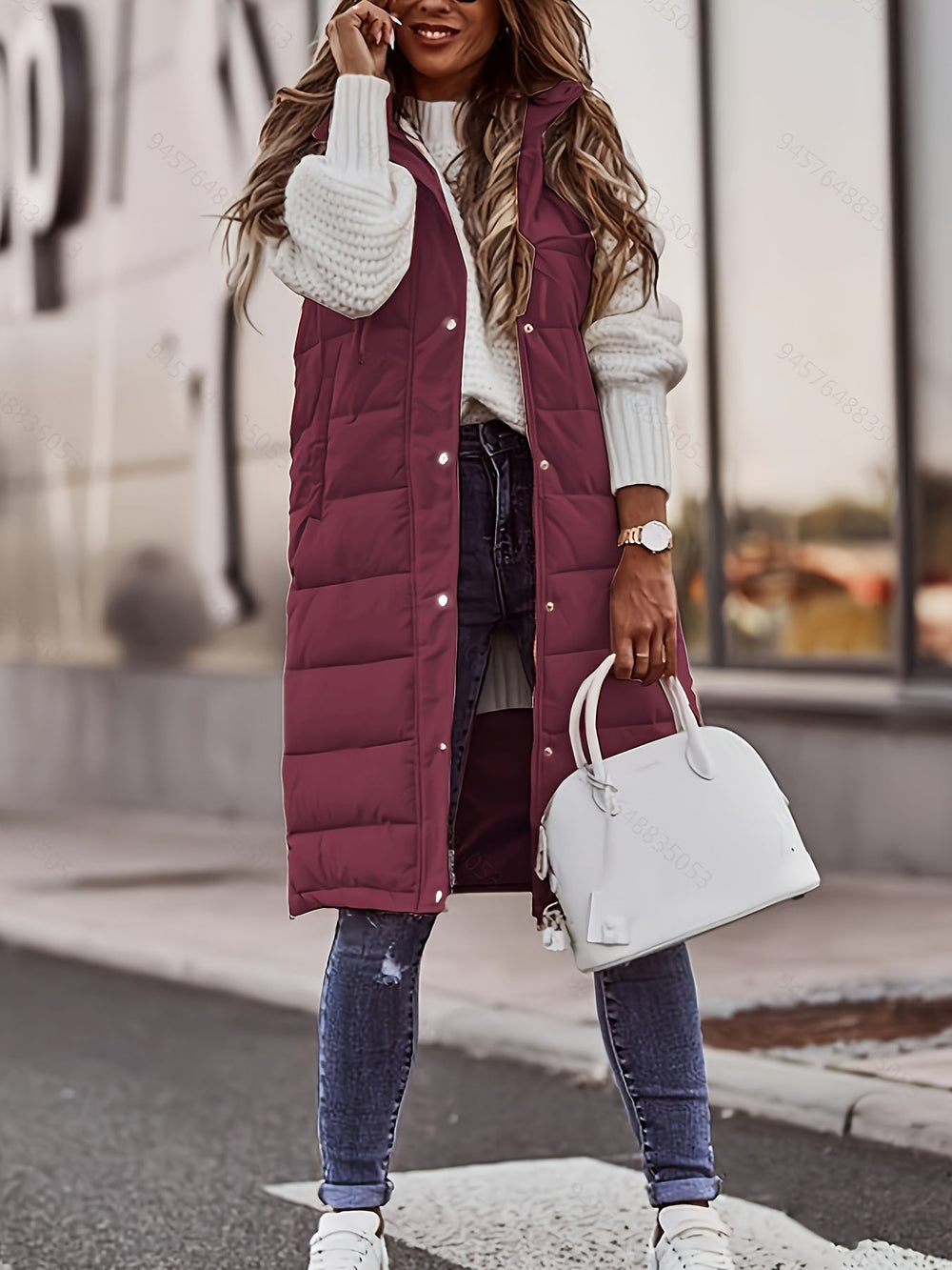 Opal long hooded quilted gilet – image 2