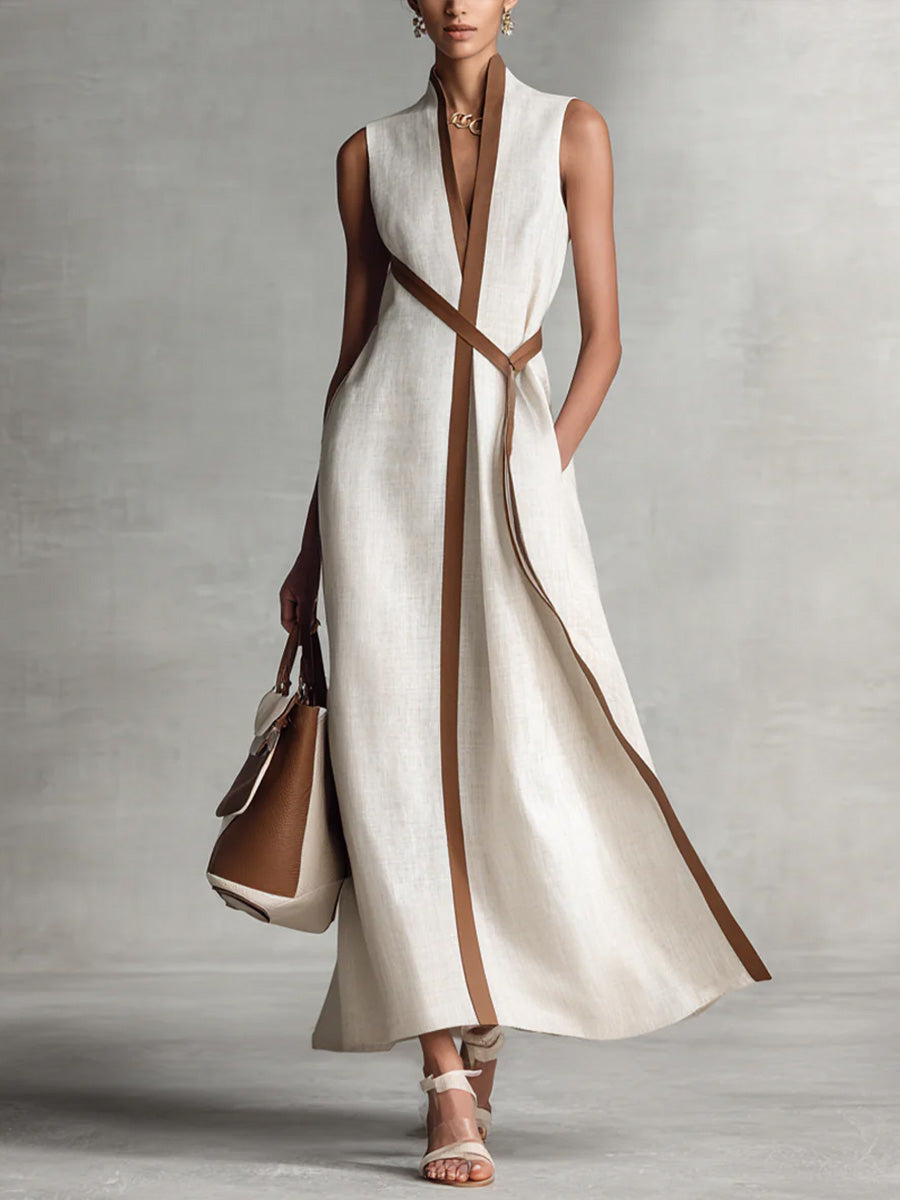 Benedetta belted v neck flowing midi dress