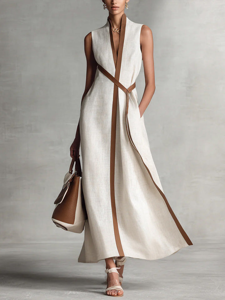 Benedetta belted v neck flowing midi dress