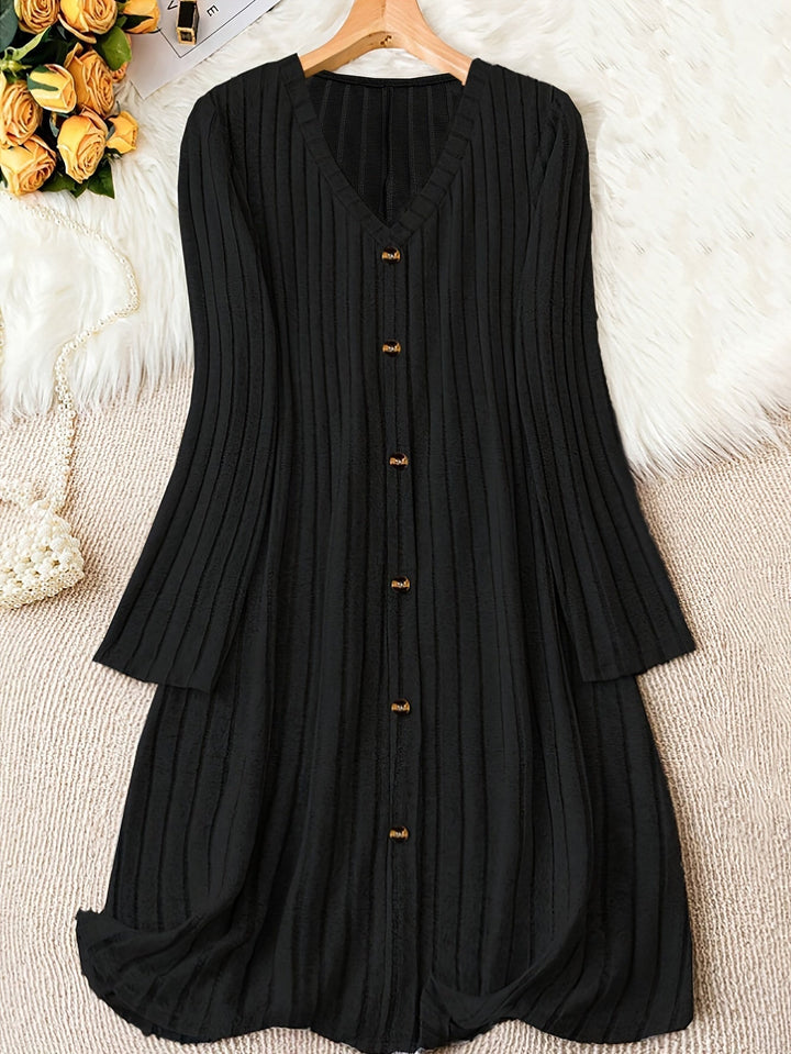 Henrike button front ribbed knit jumper dress – image 4