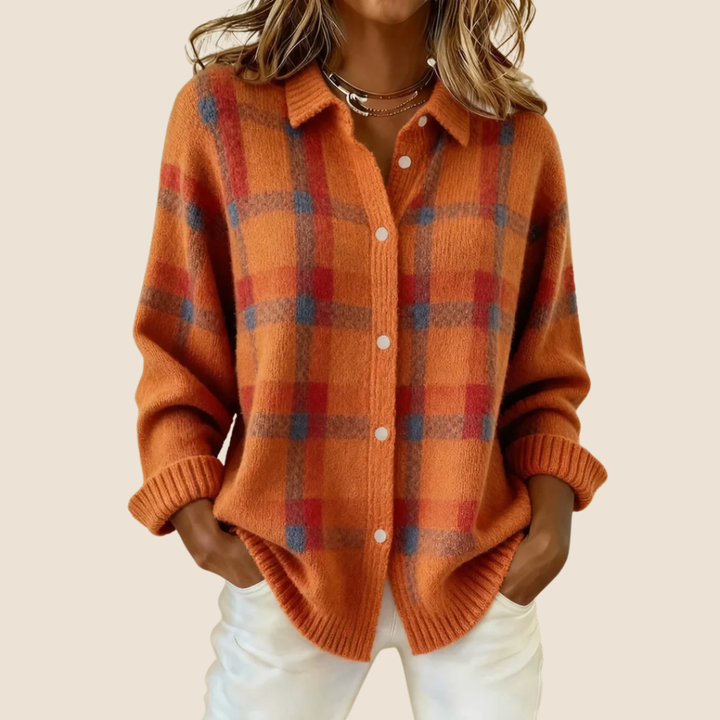 Juliette checked knit jumper with collar – image 3