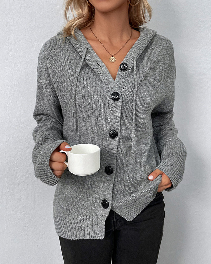 Mia hooded knit cardigan with buttons