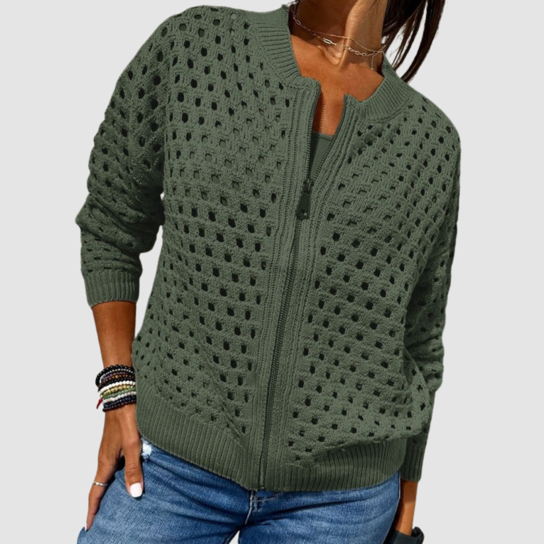 Rosemary Elegant Relaxed Zip Up Knit Cardigan - image 2