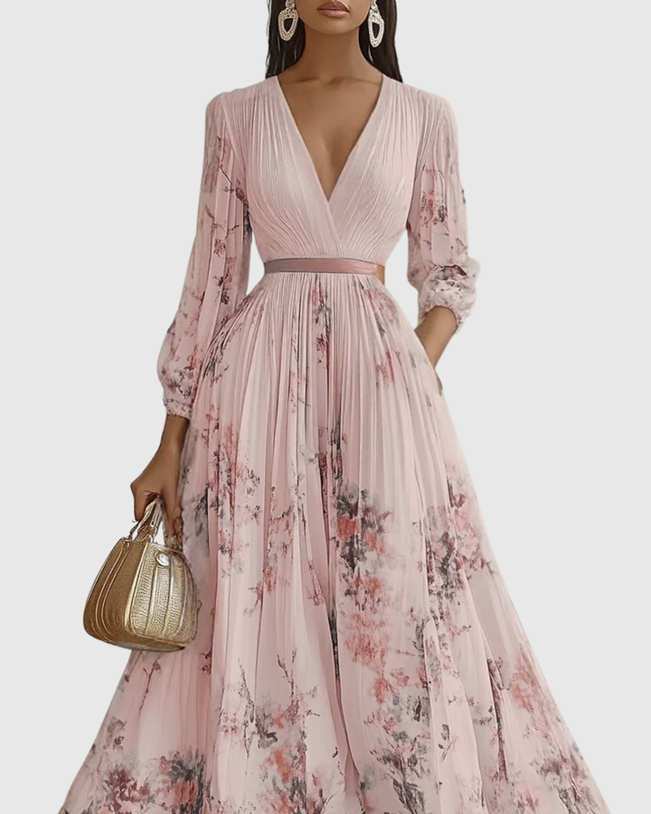 Lydia Elegant Pleated Floral Maxi Dress with Tie Waist - image 13