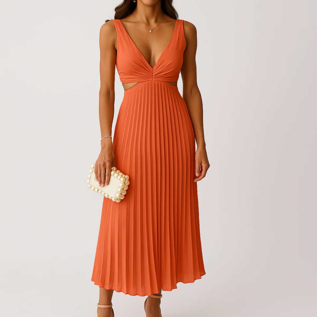 Gunnvor pleated midi dress with cut out waist – image 4