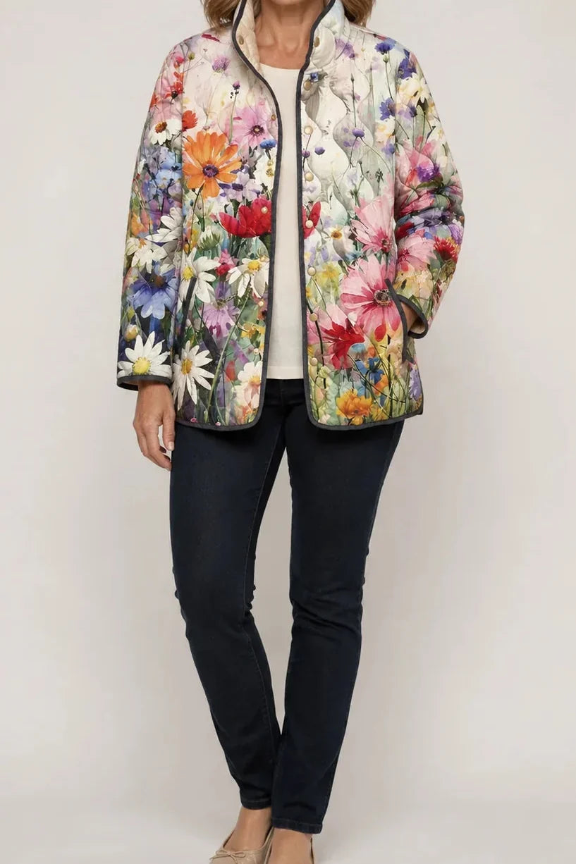 Yasmin Elegant Floral Print Quilted Puffer Jacket - image 15