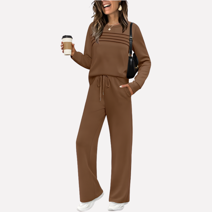 Delyth Elegant Mock Neck Knit Top and Wide Leg Trouser Set - image 4