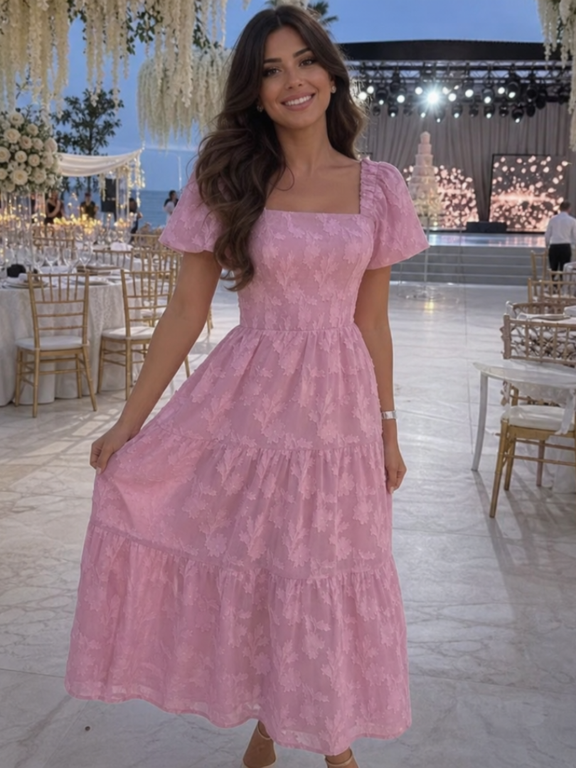 Birte square neck tiered midi dress – image 4