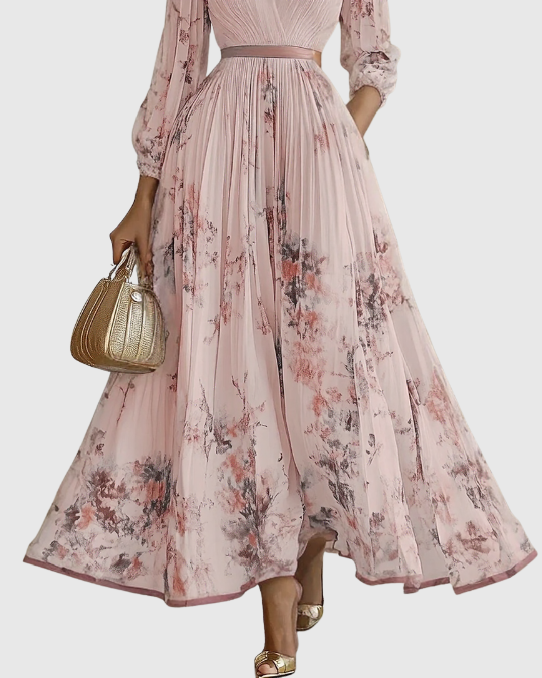 Lydia Elegant Pleated Floral Maxi Dress with Tie Waist - image 14