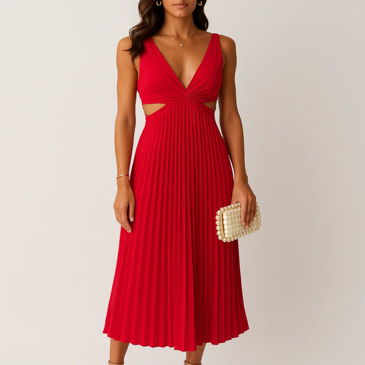 Gunnvor pleated midi dress with cut out waist