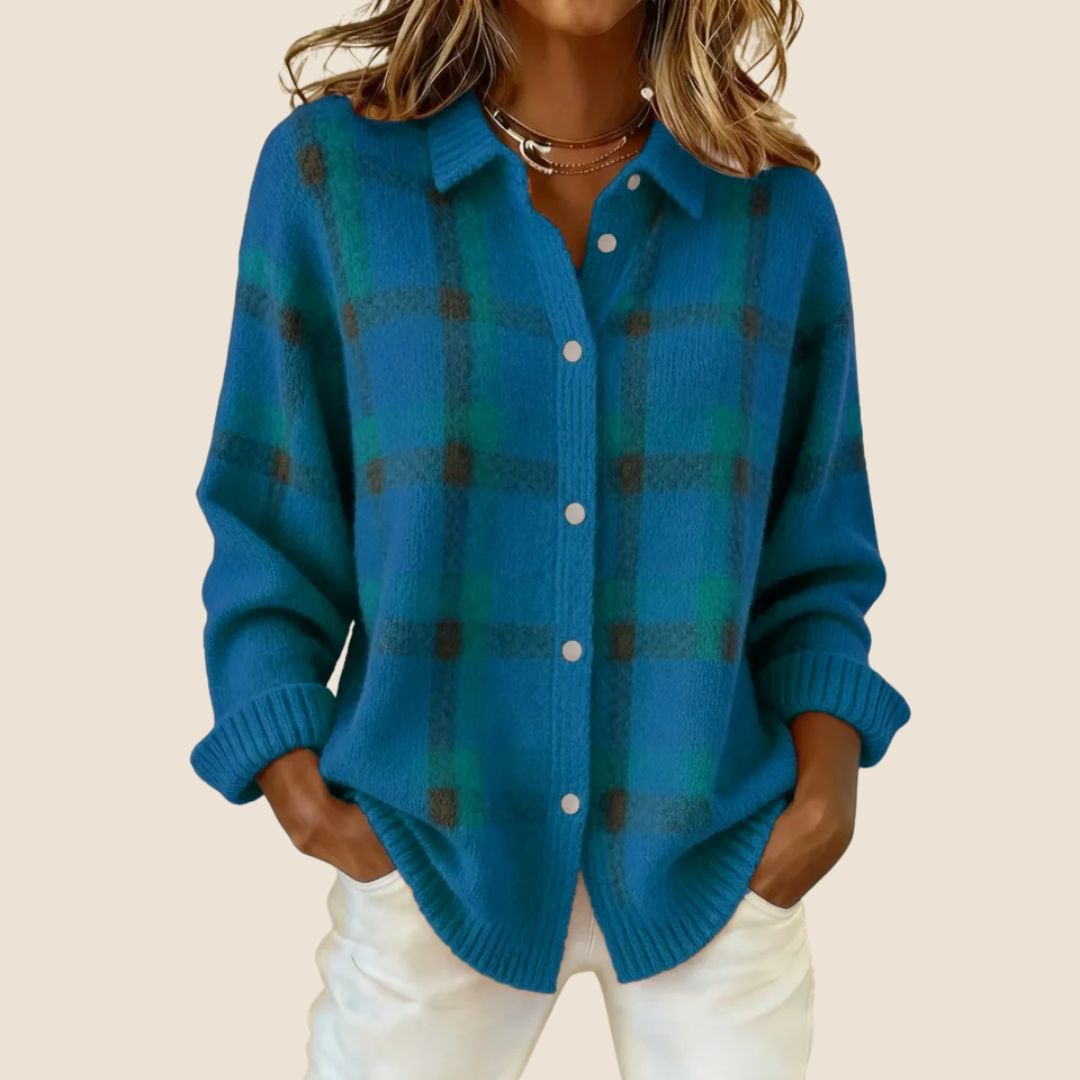Juliette checked knit jumper with collar – image 8