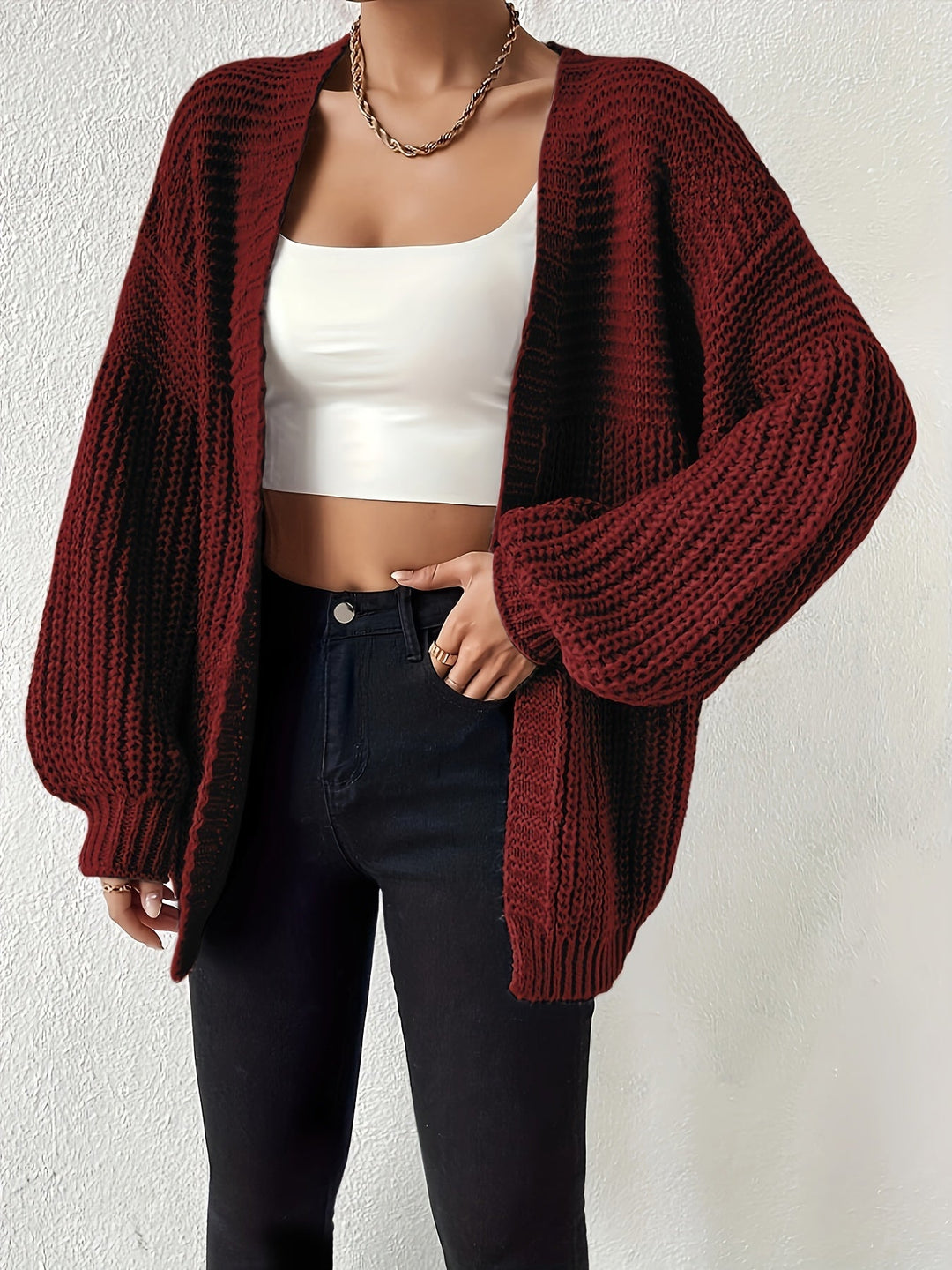 Emmeline chunky knit cardigan with balloon sleeves – image 4