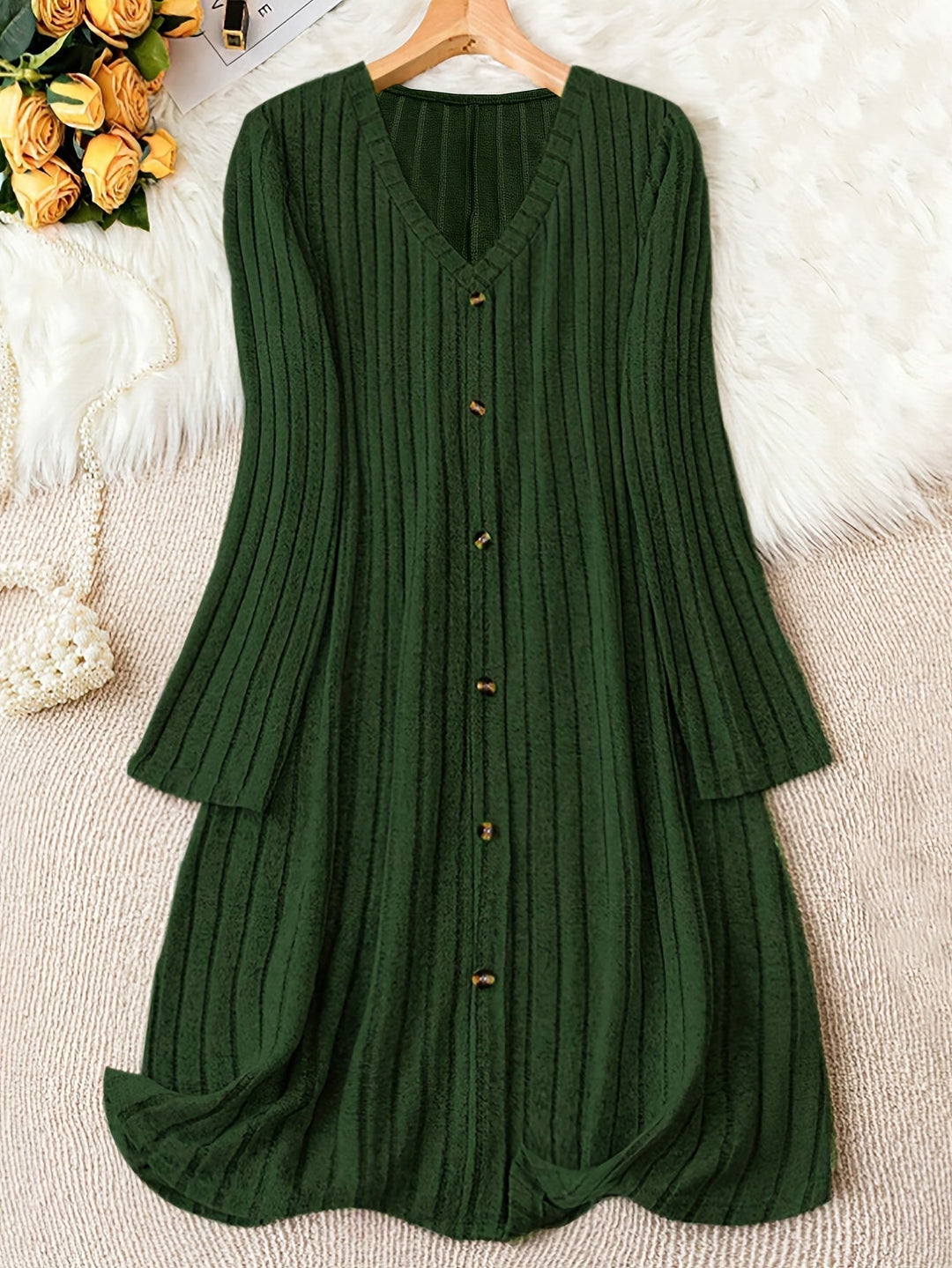 Henrike button front ribbed knit jumper dress – image 8