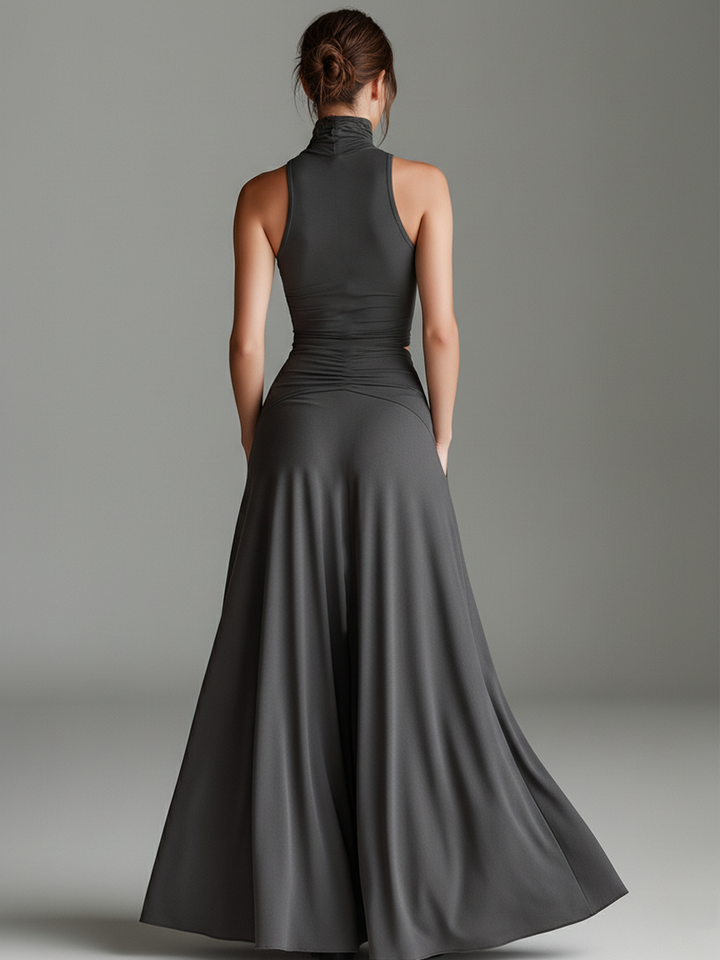 Saskia grey ruched halter maxi dress – image 6